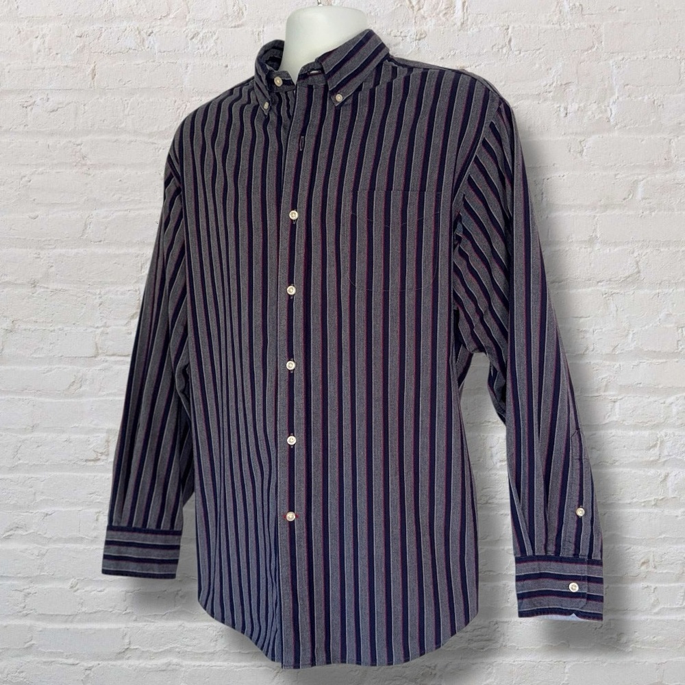 Cremieux Classics Striped Button Down Shirt Navy Gray Red XL - Picture 4 of 7